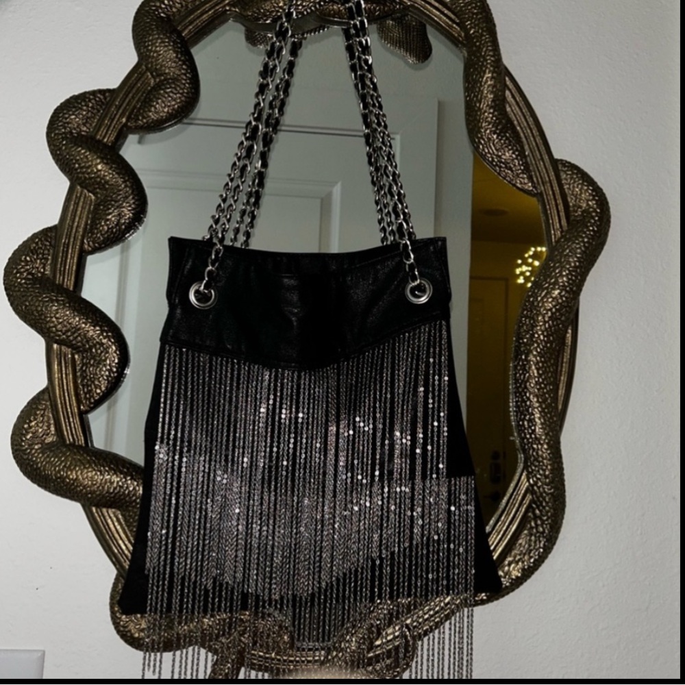 Black & Silver Fringe Handbag|Shoulder Bag|Crossbody Purse